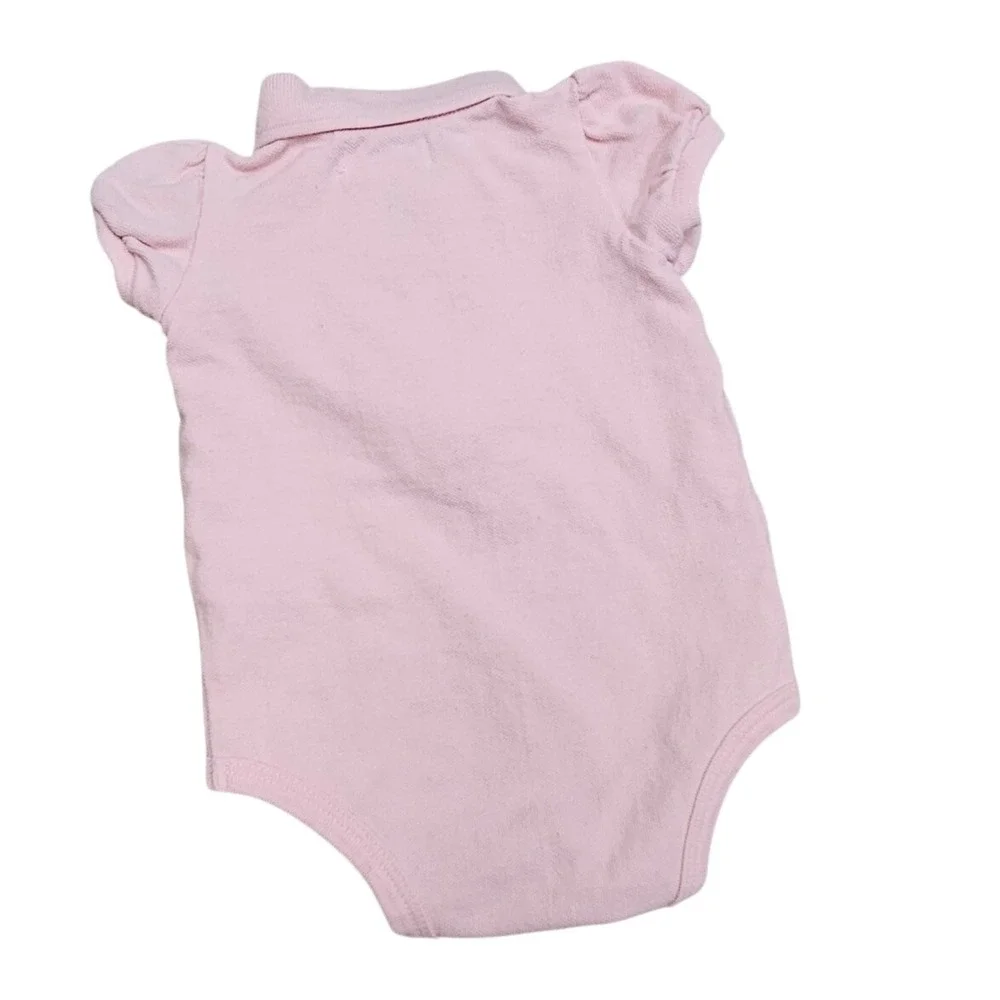 Ralph Lauren Polo Bodysuit Baby Girl 3M Pink Ruffle Short Sleeve Preppy Classic